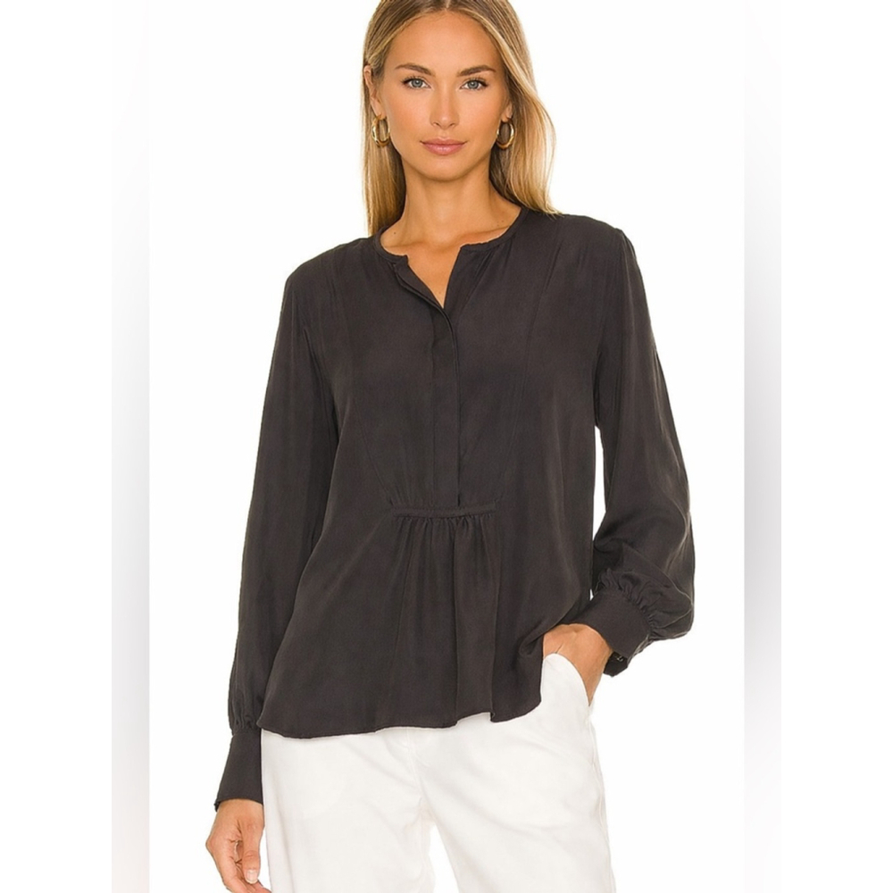 Nili Lotan Black Silk Blouse XS Relaxed Draped Minimalist Top